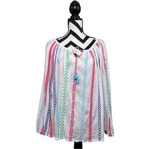 Payal Pratap Colorful Boho 100% Cotton Manna Embroidered Sz L Peasant Top